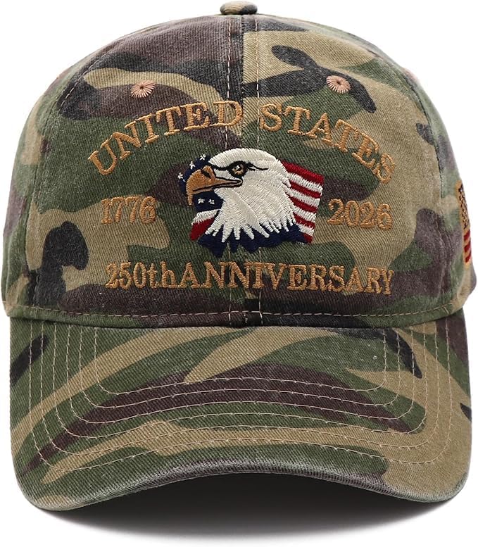 Efdaf Store USA 250th Anniversary Hat, Adjustable 250th Anniversary Printed Patriotic Baseball Caps, Tribute Retro Washed Hat - Image 1